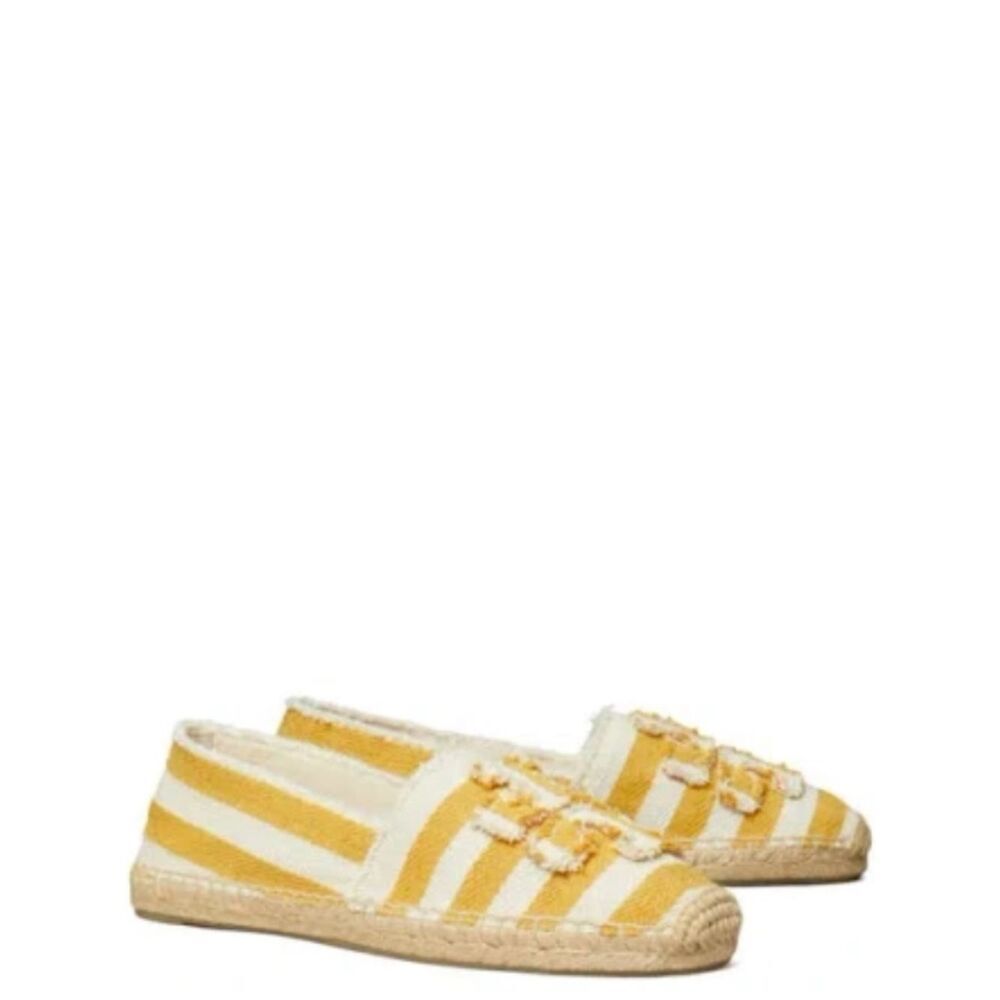 TORY BURCHโFray Stripe Espadrille Flat In Citrus, Size 11, NWOT